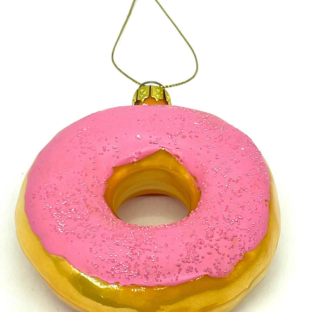 Pink Frosting Sugar Sprinkles Donut Hand Blown‎ Glass 4" Christmas Ornament - Picture 7 of 8